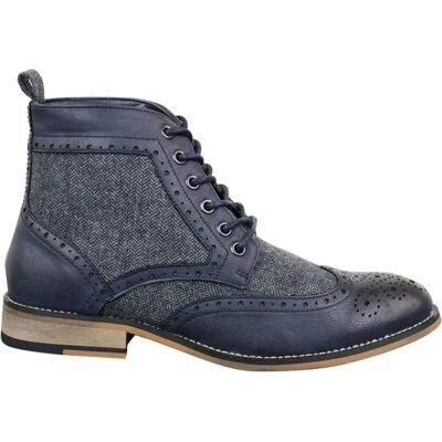 Cavani Navy Leder Tweed Klassische Oxford Stiefel - Stiefel Cavani Navy Leder Tweed Klassische Oxford Stiefel - Stiefel