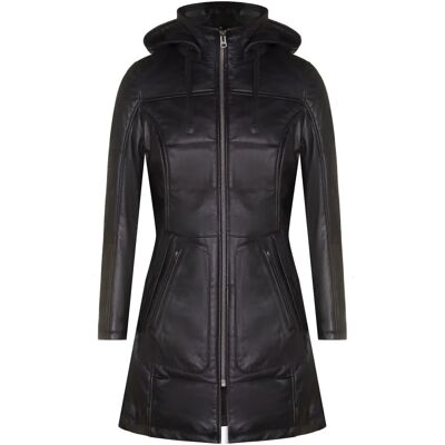 Infinity Leather Women's Black Leather Puffer Quilted Hooded Parka Coat - parka coat Infinity Leather Women's Black Leather Puffer Quilted Hooded Parka Coat - parka coat