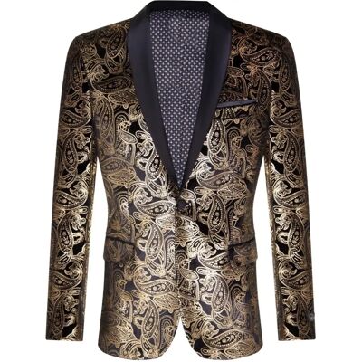 Truclothing Herren Gold Paisley Schwarz Samtblazer - Größe 46 Truclothing Herren Gold Paisley Schwarz Samtblazer - Größe 46