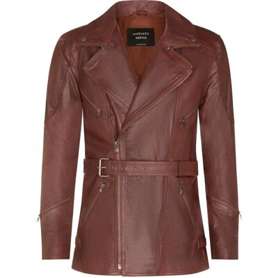 Infinity Leather Herren Cross Zip 3/4 Braune Jacke Lang Motorrad CE Schutz Infinity Leather Herren Cross Zip 3/4 Braune Jacke Lang Motorrad CE Schutz