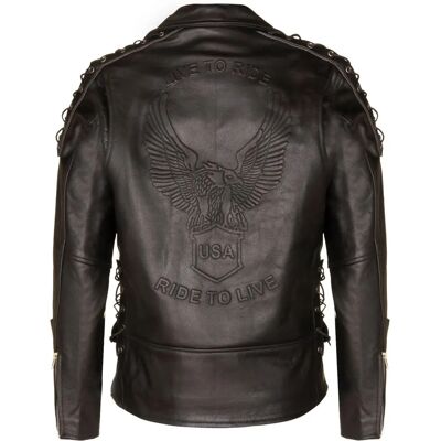 Infinity Leather Herren Schwarze Brando - Prägung Adler – Vintage Biker Jacke Infinity Leather Herren Schwarze Brando - Prägung Adler – Vintage Biker Jacke