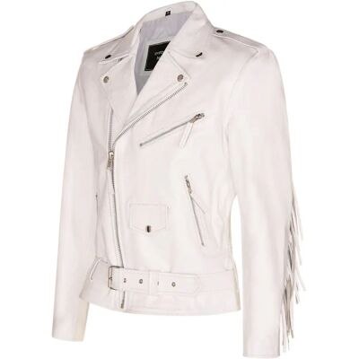Infinity Leather Brando Witte Franje Leren Bikerjas Infinity Leather Brando Witte Franje Leren Bikerjas