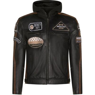 Infinity Leather Heren Zwarte Leren Race Hoodie Jas Infinity Leather Heren Zwarte Leren Race Hoodie Jas