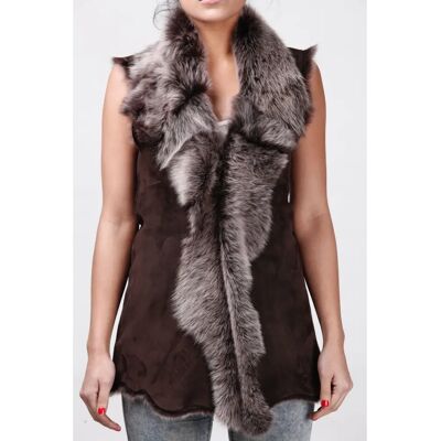 Infinity Leather Damen Toscana Lammfellweste – Schwarz-Silber – Größe 10 UK Infinity Leather Damen Toscana Lammfellweste – Schwarz-Silber – Größe 10 UK