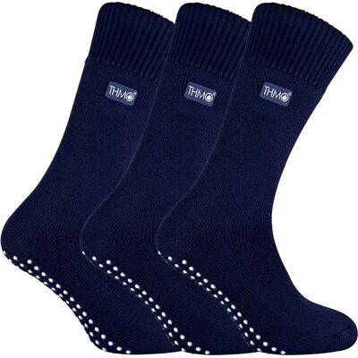 Thmo - 3 Pairs Mens Fleece Lined Slipper Socks - Navy - Size UK 6-11 Thmo - 3 Pairs Mens Fleece Lined Slipper Socks - Navy - Size UK 6-11