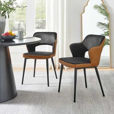 Furniturebox Uk Kai Black Velvet Tan Faux Leather Luxury Dining Chair - Dining Chair Furniturebox Uk Kai Black Velvet Tan Faux Leather Luxury Dining Chair - Dining Chair
