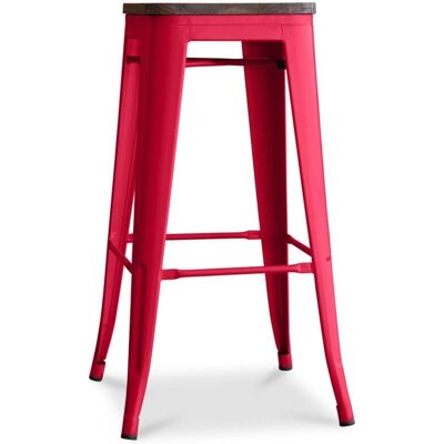 PRIVATEFLOOR Stylish Wood & Metal Bar Stool - 76cm - Red - Industrial Vintage PRIVATEFLOOR Stylish Wood & Metal Bar Stool - 76cm - Red - Industrial Vintage