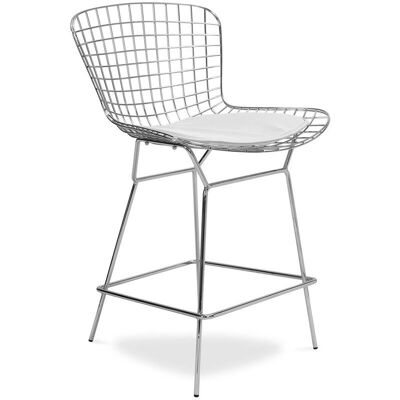 PRIVATEFLOOR White Metal & Leather Bar Stool - 50s Design PRIVATEFLOOR White Metal & Leather Bar Stool - 50s Design