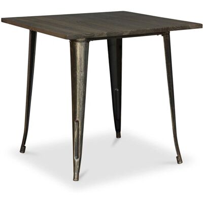 PRIVATEFLOOR Modelo: 80 cm - Mesa cuadrada de comedor - Estilo industrial - Madera y metal - Bronce metallizado - 4 asientos PRIVATEFLOOR Modelo: 80 cm - Mesa cuadrada de comedor - Estilo industrial - Madera y metal - Bronce metallizado - 4 asientos