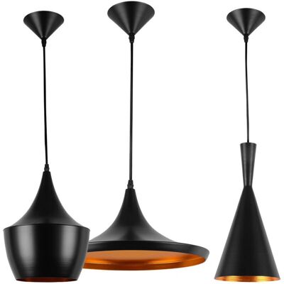 Privatefloor Pack de 3 Lámparas Colgantes - Diseño Industrial - Negro - Aluminio - Lámpara Colgante Privatefloor Pack de 3 Lámparas Colgantes - Diseño Industrial - Negro - Aluminio - Lámpara Colgante