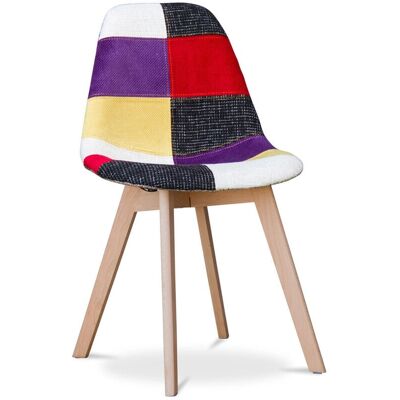 PRIVATEFLOOR Silla de Comedor Estilo Escandinavo Premium Denisse - Tapizado Patchwork PRIVATEFLOOR Silla de Comedor Estilo Escandinavo Premium Denisse - Tapizado Patchwork