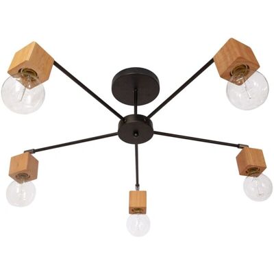 PRIVATEFLOOR Lámpara de Techo Escandinava Bellou - 5 Bombillas - Metal y Madera PRIVATEFLOOR Lámpara de Techo Escandinava Bellou - 5 Bombillas - Metal y Madera