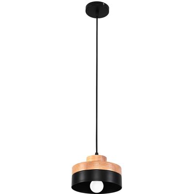PRIVATEFLOOR Eigil - Wood, Metal, Black - Pendant Lamp - Scandinavian Style PRIVATEFLOOR Eigil - Wood, Metal, Black - Pendant Lamp - Scandinavian Style