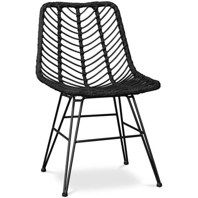 PRIVATEFLOOR Mia Nero Synthetic Rattan Dining Chair - Boho Style PRIVATEFLOOR Mia Nero Synthetic Rattan Dining Chair - Boho Style