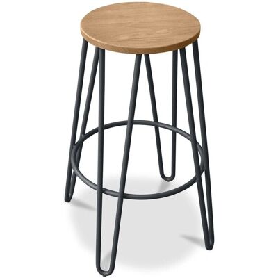 PRIVATEFLOOR Round Bar Stool - Industrial Style - Wood Metal - 66cm PRIVATEFLOOR Round Bar Stool - Industrial Style - Wood Metal - 66cm