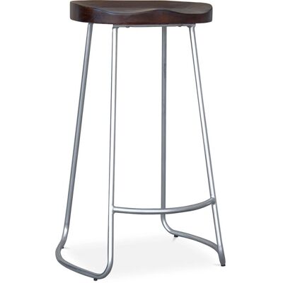PRIVATEFLOOR Dark Wood Metal Bar Stool - 76cm - Industrial Style PRIVATEFLOOR Dark Wood Metal Bar Stool - 76cm - Industrial Style