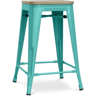 PRIVATEFLOOR Verde pastel Taburete de Bar Industrial - Madera Acero - 61cm PRIVATEFLOOR Verde pastel Taburete de Bar Industrial - Madera Acero - 61cm