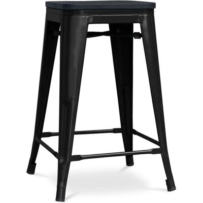 PRIVATEFLOOR Dark Wood and Metal Industrial Bar Stool - 61cm PRIVATEFLOOR Dark Wood and Metal Industrial Bar Stool - 61cm
