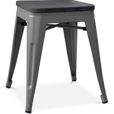 PrivateFloor Dark Gray Industrial Metal Wood Bar Stool - 46cm PrivateFloor Dark Gray Industrial Metal Wood Bar Stool - 46cm