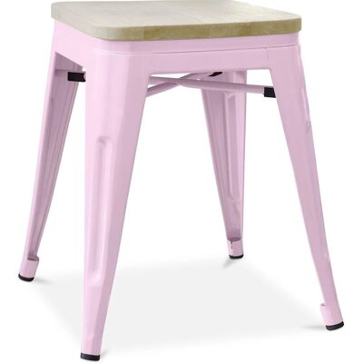 PRIVATEFLOOR Tabouret Industriel en Bois et Métal - Rose Pastel - 45cm - Publicité PRIVATEFLOOR Tabouret Industriel en Bois et Métal - Rose Pastel - 45cm - Publicité