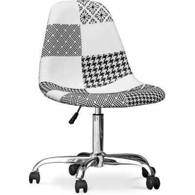 PRIVATEFLOOR Sedia da Ufficio Girevole - Tessuto Patchwork - Regolabile - Gambe in Acciaio - Design Moderno - Confortevole - 56x47 cm - Mobili da Ufficio PRIVATEFLOOR Sedia da Ufficio Girevole - Tessuto Patchwork - Regolabile - Gambe in Acciaio - Design Moderno - Confortevole - 56x47 cm - Mobili da Ufficio