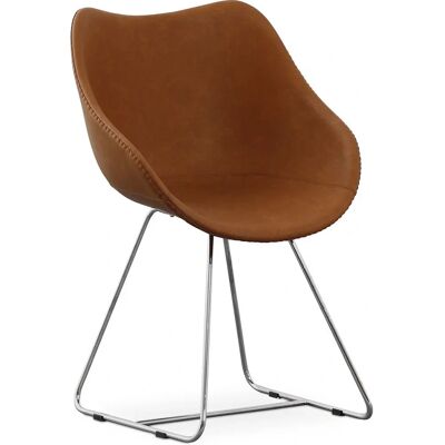 PRIVATEFLOOR Model Clun Cognac - Dining Chair - Black, Brown - Steel, PU Leather PRIVATEFLOOR Model Clun Cognac - Dining Chair - Black, Brown - Steel, PU Leather