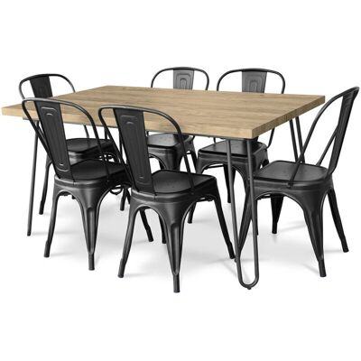 PRIVATEFLOOR - Hairpin 150x90 + 6 Stylix Nero - Comedor PRIVATEFLOOR - Hairpin 150x90 + 6 Stylix Nero - Comedor