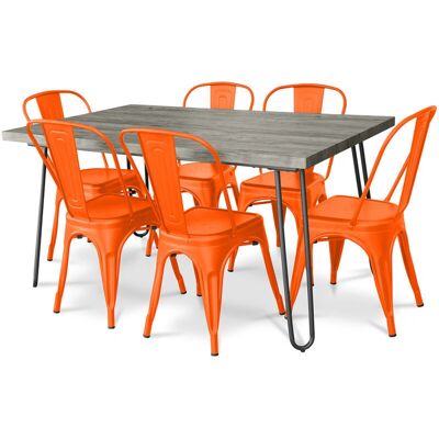 Set Tavolo da Pranzo Industriale Privatefloor - 150cm + 6 Sedie Set Tavolo da Pranzo Industriale Privatefloor - 150cm + 6 Sedie