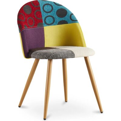 PRIVATEFLOOR Scandinavian Patchwork Dining Chair - Multi-Color Wood-like Metal Legs PRIVATEFLOOR Scandinavian Patchwork Dining Chair - Multi-Color Wood-like Metal Legs