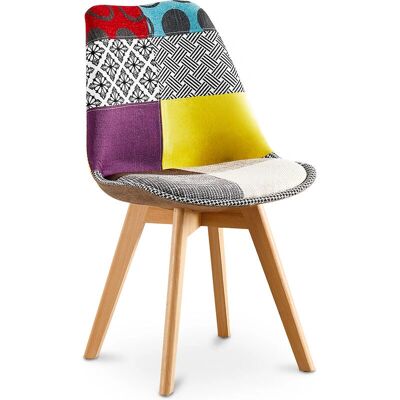 Privatefloor Denisse Patchwork Scandinavian Dining Chair - Beech Wood Support Privatefloor Denisse Patchwork Scandinavian Dining Chair - Beech Wood Support