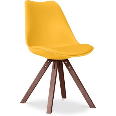 PRIVATEFLOOR Skandinavischer Esszimmerstuhl - Haya Holzbeine - Vegan Lederkissen - 43x43x81cm PRIVATEFLOOR Skandinavischer Esszimmerstuhl - Haya Holzbeine - Vegan Lederkissen - 43x43x81cm