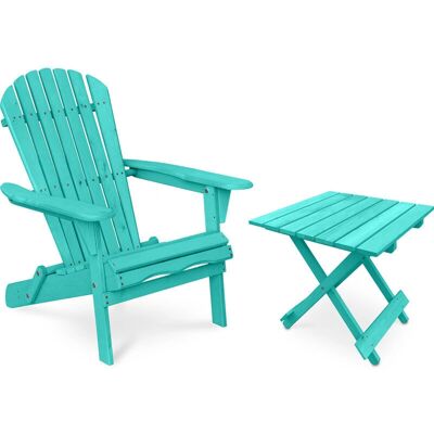 PRIVATEFLOOR Garden Furniture Set - Adirondack Wood Table & Chairs PRIVATEFLOOR Garden Furniture Set - Adirondack Wood Table & Chairs