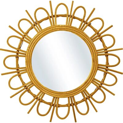 PRIVATEFLOOR Miu Natural Rattan Wall Mirror - 60cm - Boho Decor PRIVATEFLOOR Miu Natural Rattan Wall Mirror - 60cm - Boho Decor