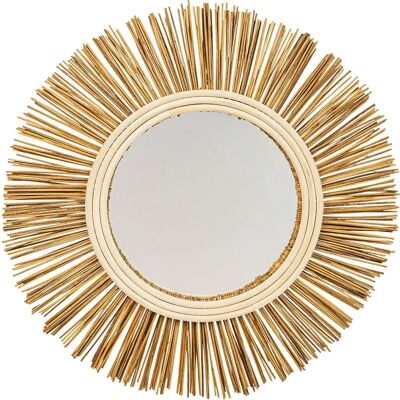 PRIVATEFLOOR Natural Rattan Round Wall Mirror - Boho Bali Style - 60cm PRIVATEFLOOR Natural Rattan Round Wall Mirror - Boho Bali Style - 60cm