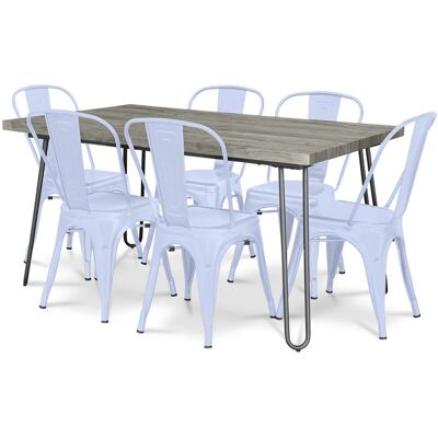Privatefloor 150cm Industrial Dining Set - 6 Hairpin Chairs Privatefloor 150cm Industrial Dining Set - 6 Hairpin Chairs