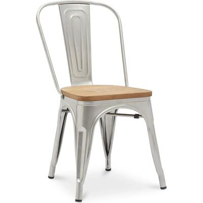 PRIVATEFLOOR Industrial Dining Chair - Steel & Wood - Modern Style PRIVATEFLOOR Industrial Dining Chair - Steel & Wood - Modern Style