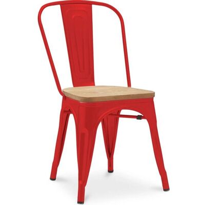 PRIVATEFLOOR Steel and Wood Industrial Dining Chair - Red PRIVATEFLOOR Steel and Wood Industrial Dining Chair - Red