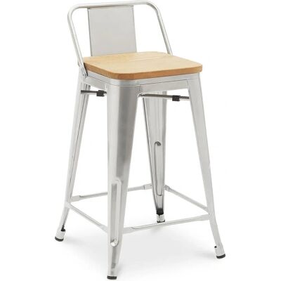 PRIVATEFLOOR Industrial Bar Stool - Wood Steel - 60cm - Low Back - Modern Design PRIVATEFLOOR Industrial Bar Stool - Wood Steel - 60cm - Low Back - Modern Design