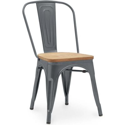 Silla de comedor Stylix de diseño industrial - Madera y acero - Gris oscuro Silla de comedor Stylix de diseño industrial - Madera y acero - Gris oscuro