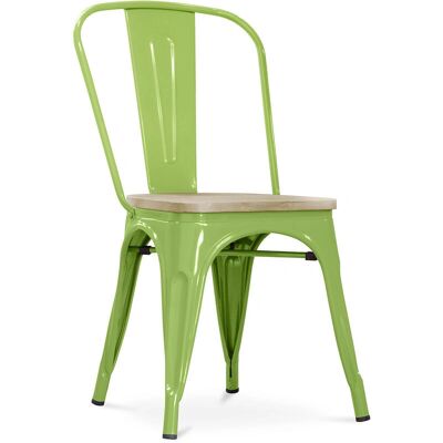 PRIVATEFLOOR Steel Wood Industrial Dining Chair - Light Green - Dining Chair PRIVATEFLOOR Steel Wood Industrial Dining Chair - Light Green - Dining Chair
