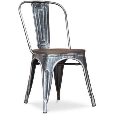 PRIVATEFLOOR Silla de comedor industrial - Acero y madera - Estilo retro PRIVATEFLOOR Silla de comedor industrial - Acero y madera - Estilo retro