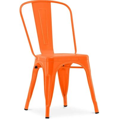 Chaise de salle à manger industrielle en acier orange PRIVATEFLOOR - Supporte 150kg - Publicité Chaise de salle à manger industrielle en acier orange PRIVATEFLOOR - Supporte 150kg - Publicité