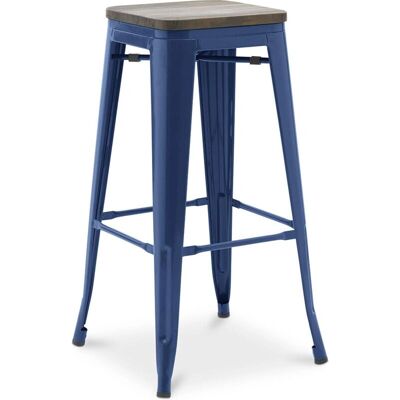 Taburete de Bar Azul Oscuro Industrial de Acero y Madera 76cm - Diseño Retro Moderno Taburete de Bar Azul Oscuro Industrial de Acero y Madera 76cm - Diseño Retro Moderno