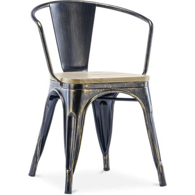 PRIVATEFLOOR Wooden and Steel Industrial Dining Chair - Armrest - Modern Retro Style PRIVATEFLOOR Wooden and Steel Industrial Dining Chair - Armrest - Modern Retro Style