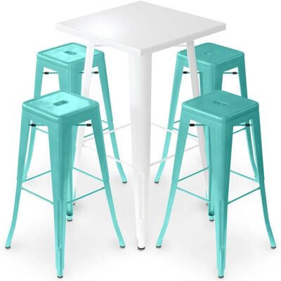 ICONIK INTERIOR Verde pastel Conjunto de taburetes de bar de metal industrial - Mesa y 4 taburetes ICONIK INTERIOR Verde pastel Conjunto de taburetes de bar de metal industrial - Mesa y 4 taburetes