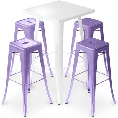 PRIVATEFLOOR Set Bar in Acciaio Industriale - 4 Sgabelli e Tavolo - Viola Pastello PRIVATEFLOOR Set Bar in Acciaio Industriale - 4 Sgabelli e Tavolo - Viola Pastello