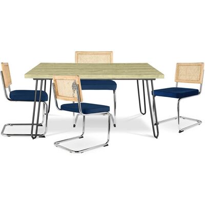 PRIVATEFLOOR Conjunto de Comedor Industrial - Mesa 120cm y 4 Sillas de Ratán PRIVATEFLOOR Conjunto de Comedor Industrial - Mesa 120cm y 4 Sillas de Ratán
