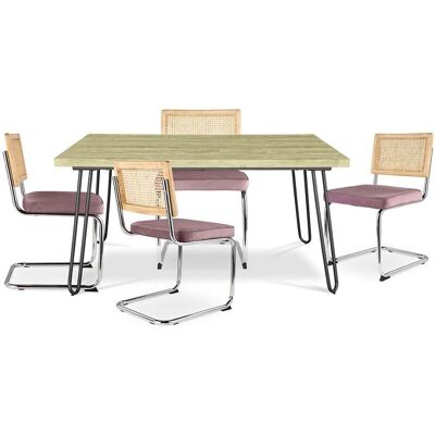 PRIVATEFLOOR Conjunto de Comedor Industrial - Mesa 120cm y Sillas de Ratán PRIVATEFLOOR Conjunto de Comedor Industrial - Mesa 120cm y Sillas de Ratán
