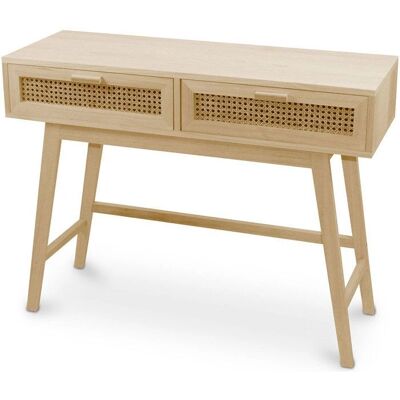 PRIVATEFLOOR Holz Konsole - Boho Bali Stil, Rattan, Natur - Flurkonsole PRIVATEFLOOR Holz Konsole - Boho Bali Stil, Rattan, Natur - Flurkonsole