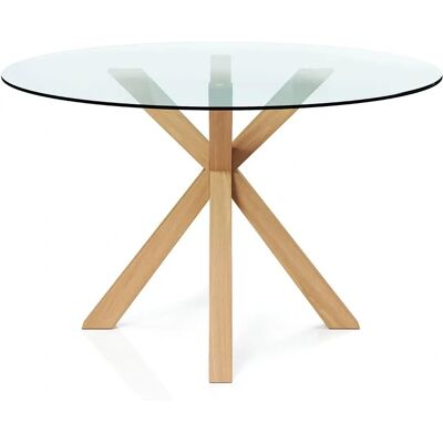 ICONIK INTERIOR Round Glass Dining Table - 120CM - Natural Wood - Modern Style ICONIK INTERIOR Round Glass Dining Table - 120CM - Natural Wood - Modern Style